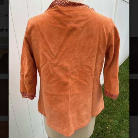 Orange Suede Leather Beaded Embroidered Jacket, S - Picture 4 of 8